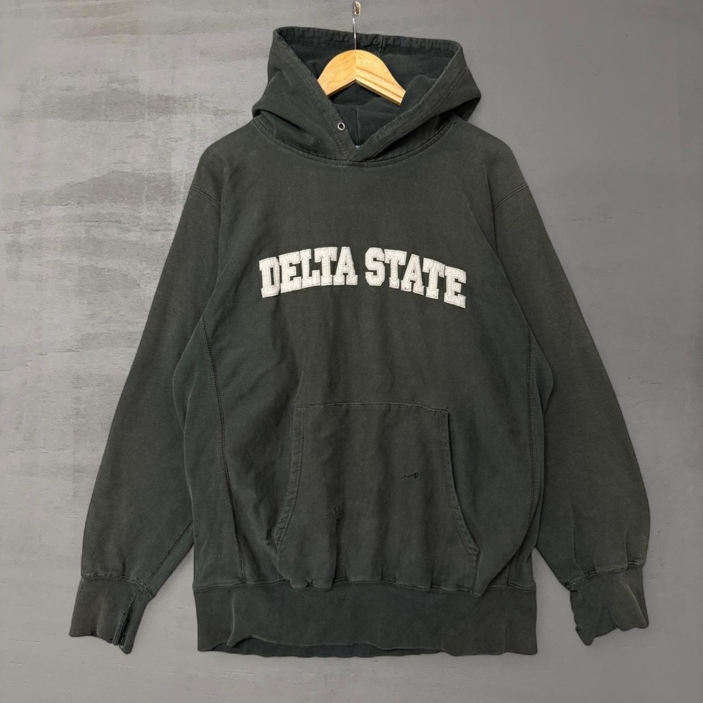 Vintage‎ MV Sport Delta State Hoodie Faded Distressed Pro-Weave Pullover Large